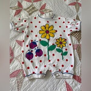 Vintage Romper AOP polka dot ladybug sunflower toddler
